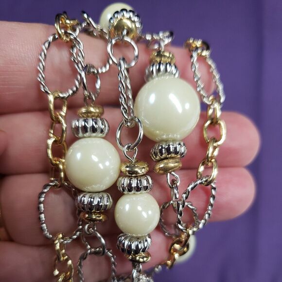 Bijoux Stella Multistrand Mixed Metals Faux Pearl Bracelet, NWT - Picture 3 of 12